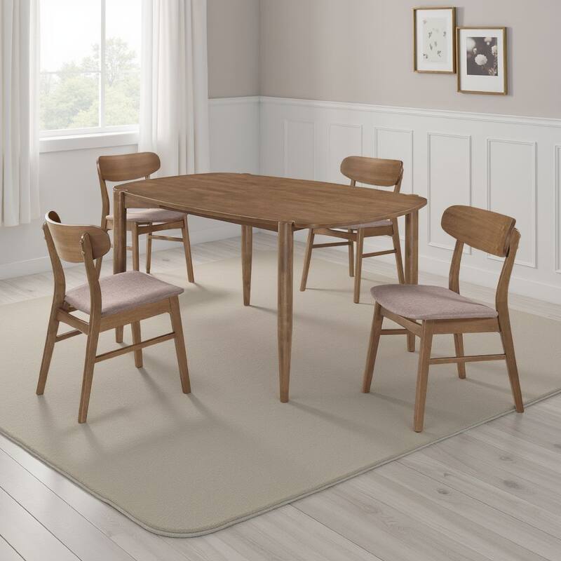 Dora 5pc Dining Table n 4 Chairs Set, Curved Scandinavian, Walnut Brown