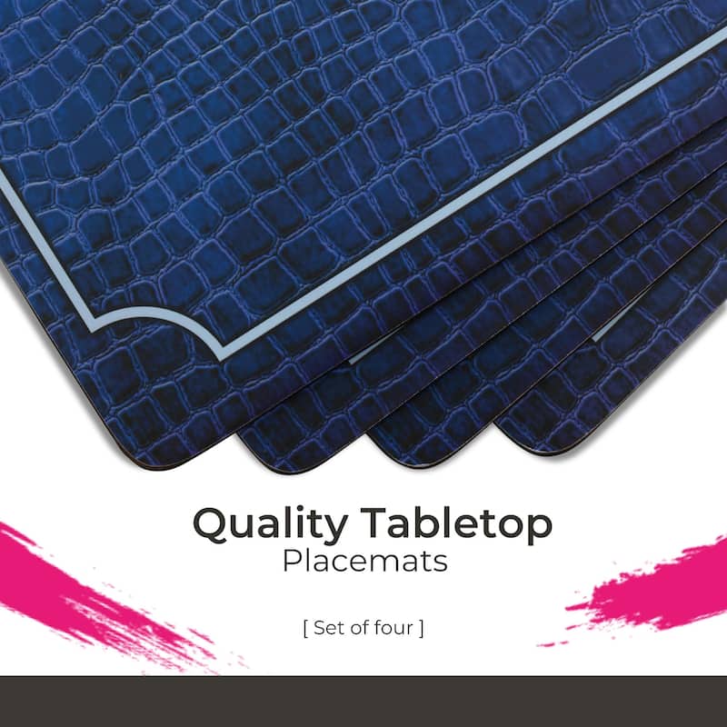Pimpernel Set of 4 Blue Croc Leather Placemats - 15.7 x 11.7 Inch