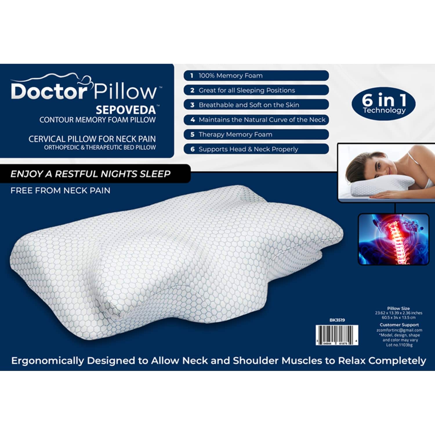 Dr Pillow Sepoveda Contour Memory Foam 2 PACK Pillow On Sale Bed
