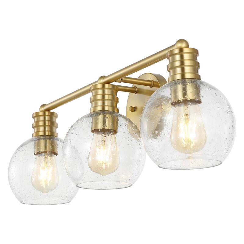 SAFAVIEH Lighting Egita 3-Light 26-inch Speckled Glass Wall Sconce (LED Bulbs Included) - 26.8 In. W x 7.8 In. D x 8.8 In. H - Brass