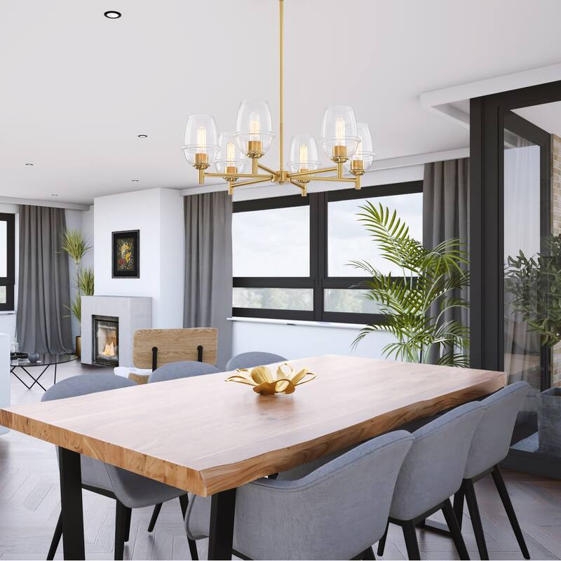 Summer Jazz 6-Light Brushed Gold Transitional Shaded Chandelier for Dining Rooms - 28