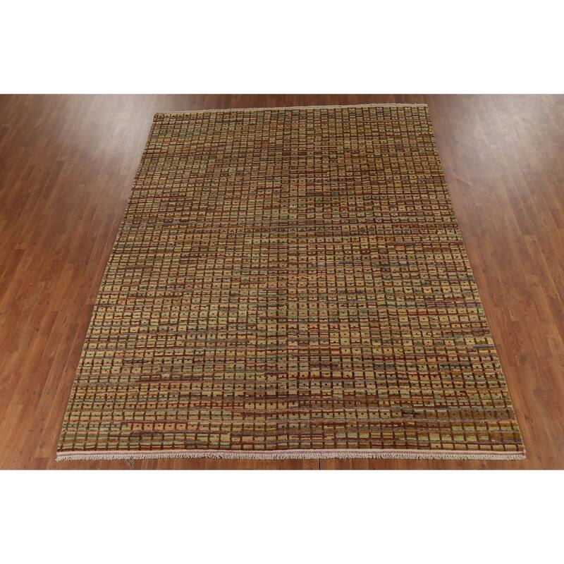 All-Over Checkered Moroccan Area Rug Hand-Knotted Wool Carpet - 8'0"x 10'3"