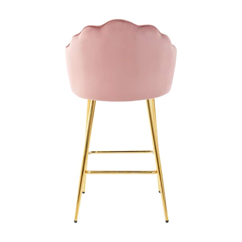 Shell Shape Velvet Bar Chair,Gold-Plated Metal Chair Legs, Suitable For Coffee Shop, Bar, Restaurant (Set Of 2)