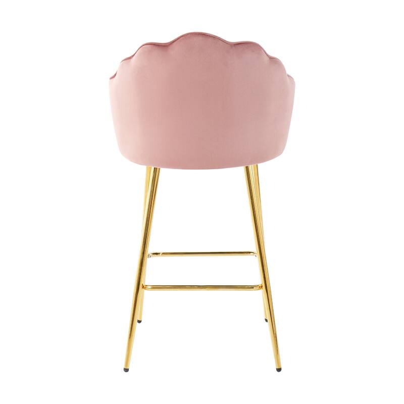 Velvet Shell Bar Stools Set of 2, Counter Height Chairs with Metal Legs, Upholstered Kitchen Island Chairs with Footres