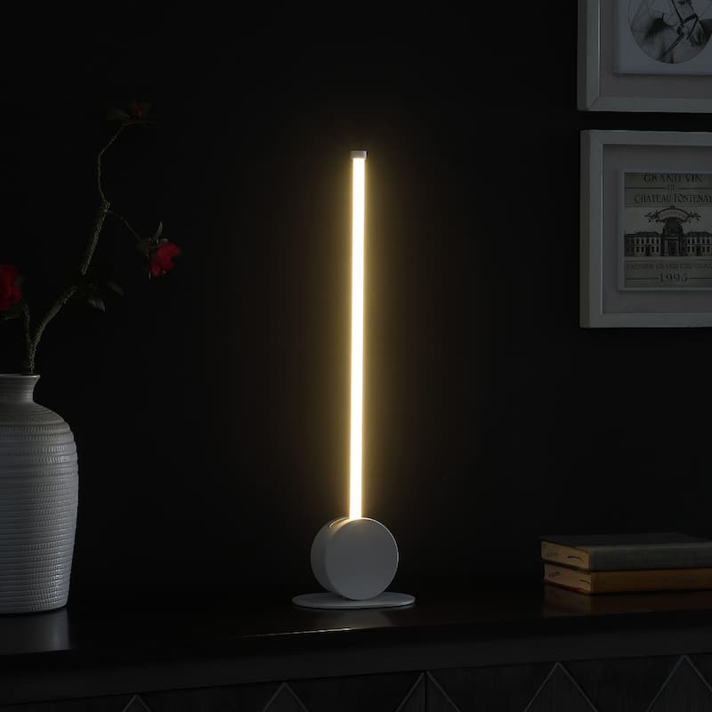 White Metal LED Stick Table Lamp with Integrated 8W Bulb and Switch - 6.25” x 5” x 23” (D x W x H)