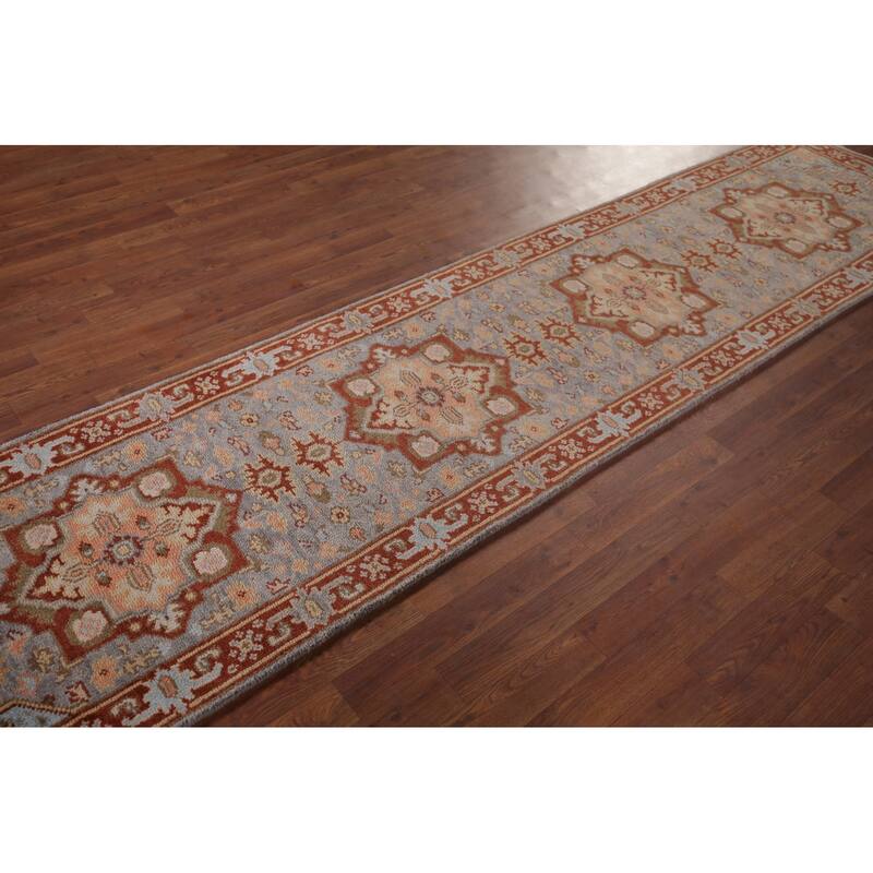Geometric Kazak Oriental Runner Rug Hand-Knotted Wool Carpet - 2'6"x 10'9"