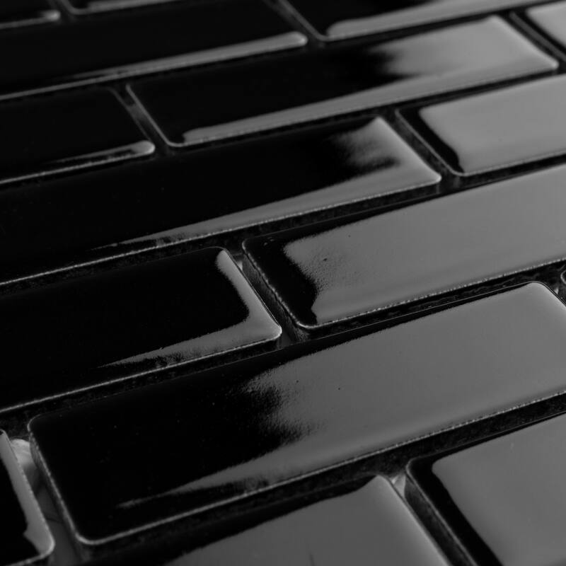 Merola Tile Metro Brick Subway Glossy Black 11-1/2" x 11-3/4" Porcelain Mosaic Floor and Wall Tile