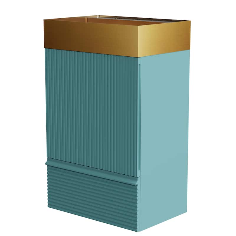 20" Striped Bathroom Vanity with Integrated Brushed Gold Stainless Steel Bathroom Sink, One-Piece Metal Basin without Faucet