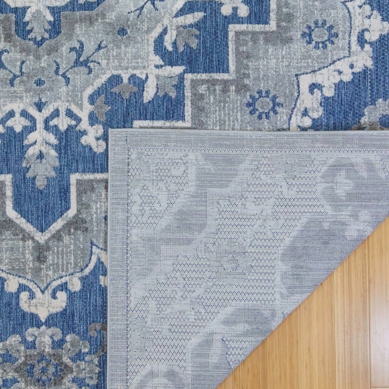 Gertmenian Fosel Arasi Blue Grey Bohemian Mandala High-Low Indoor/ Outdoor Area Rug