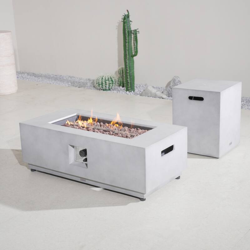 Outdoor Terrafab Composite Fire Pit Table & Propane Tank Side Table Set with Rain Cover - 41.96*20*14.03