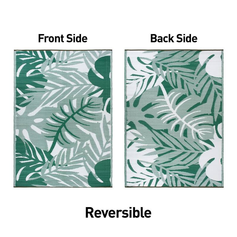 World Rug Gallery Tropical Leaf Reversible Recycled Plastic Outdoor Rugs