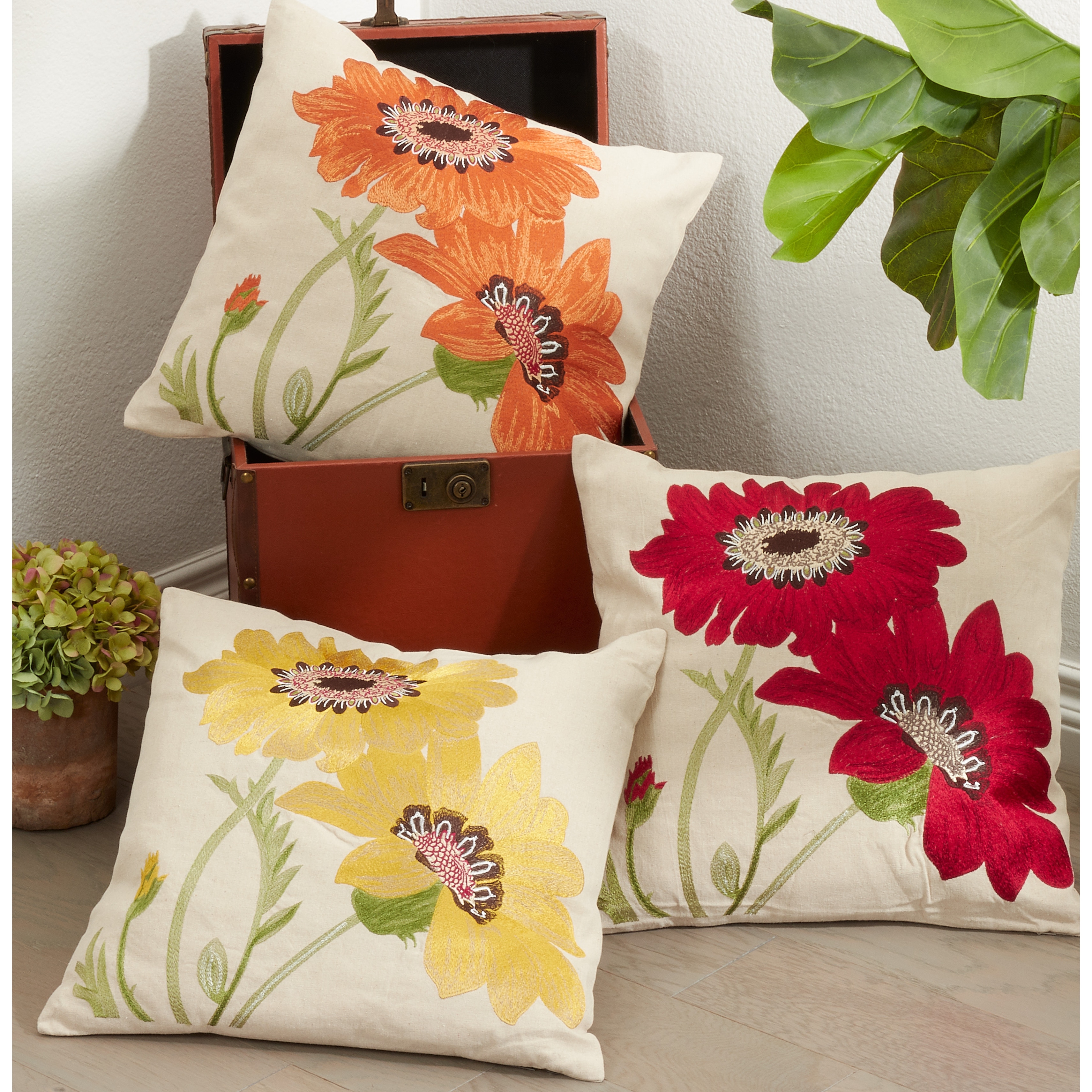 Best Selling 18-Inch Embroidered Flowers Pillow Set of 2 Heavy Metal Inc 237916