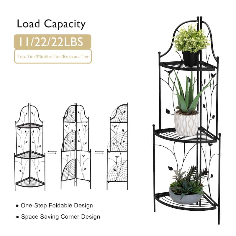Glitzhome 4-Tiers Multifunctional Metal Corner Plant Shelf Bakers Rack Folding Planter Stands Flower Pot Shelving