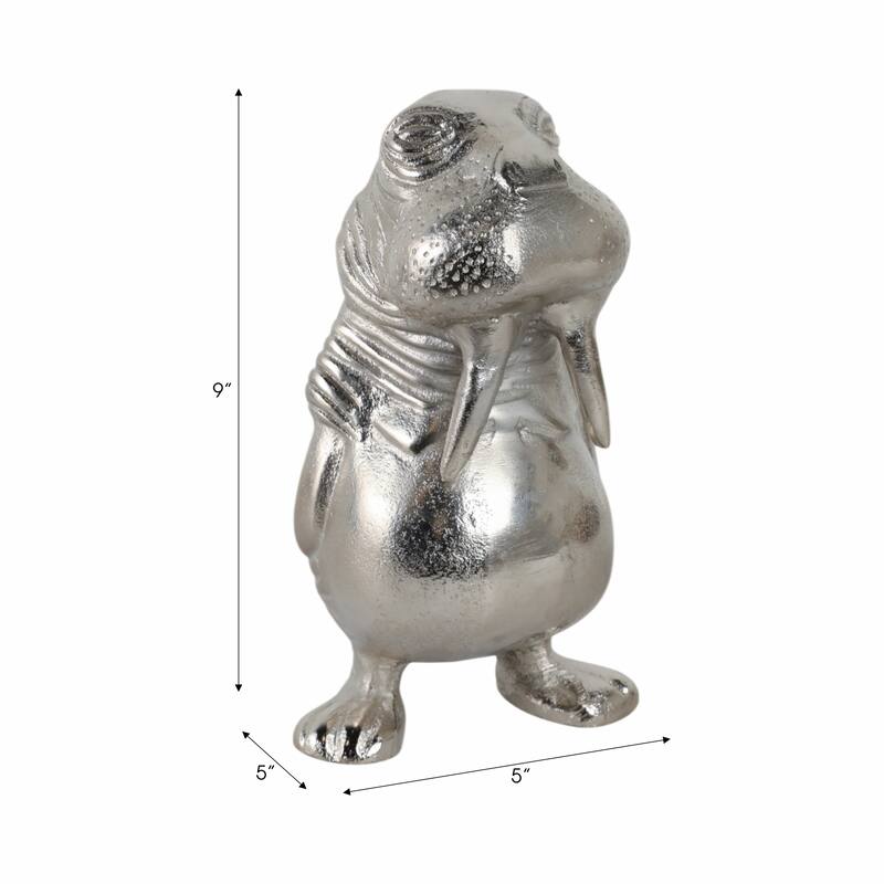 Metal Aluminum Figurine with Coastal Walrus Design - 9" Silver - 4.5" x 5" x 9"