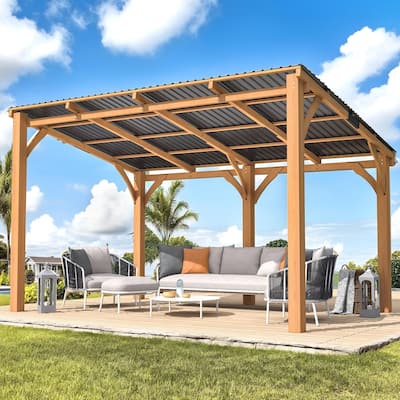 AECOJOY Outdoor Wood Gazebo for Patio, Outdoor Lean to Hardtop Cedar Pergolas and Gazebos Clearance