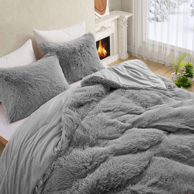 Fluffy Shaggy Reversible Faux Fur Comforter Set, Fuzzy Plush Bedding Set