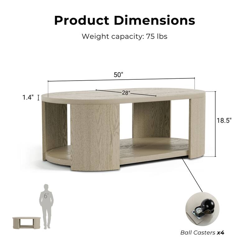 Furniture of America Piez Modern Oak Wooden Oval Cocktail Table with Casters