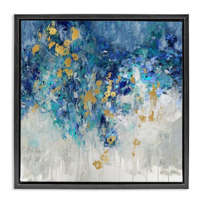 Stupell Abstract Blue Gold Paint Design Framed Floater Canvas Wall Art Design by Nikki Robbins