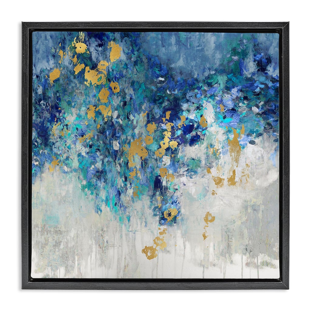Stupell Abstract Blue Gold Paint Design Framed Floater Canvas Wall Art Design by Nikki Robbins