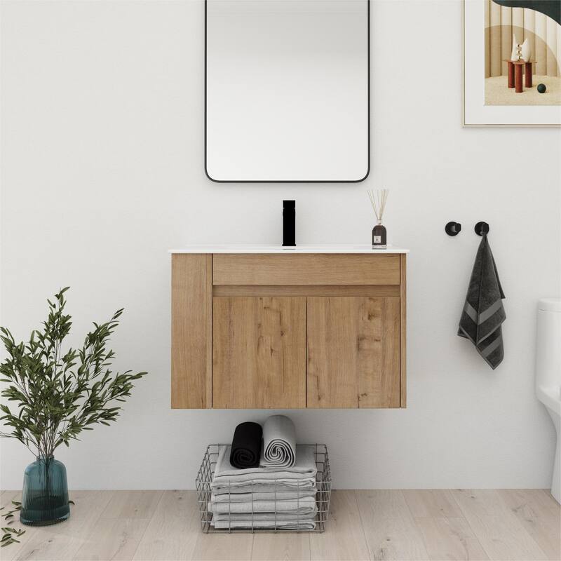 Bathroom Vanity With Sink In 30 Inch, Floating Bathroom Vanity With Soft Close Door and Shelf