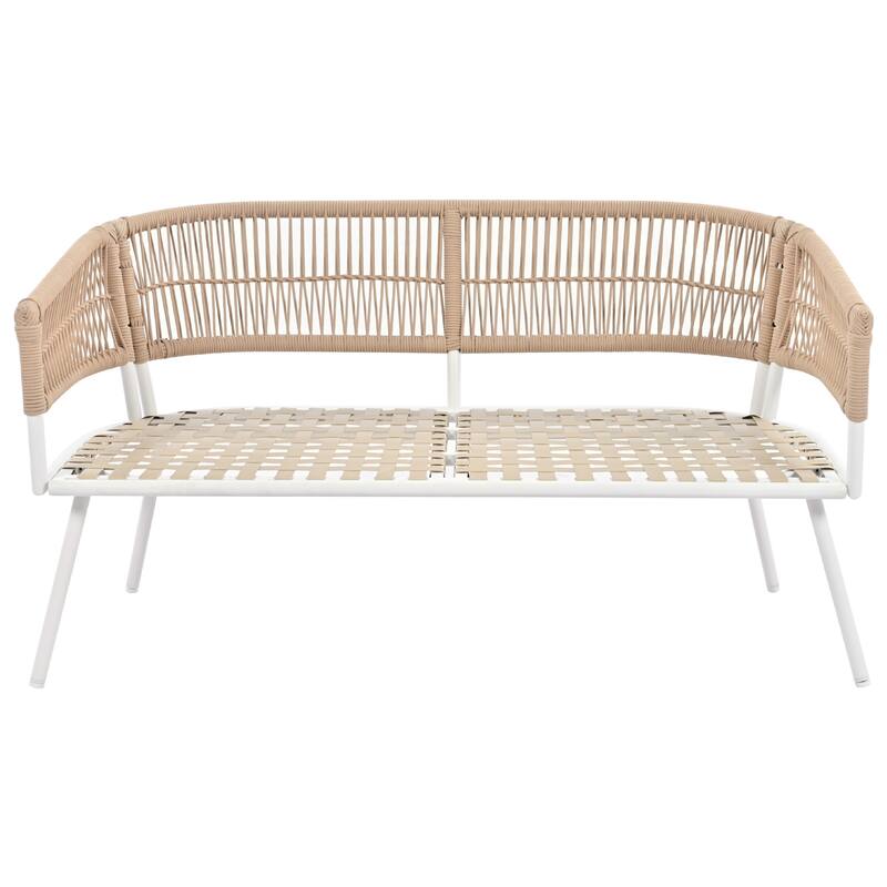 Outdoor 4-Piece Rope Conversation Sofa Set with Acacia Cool Bar Table & Armchairs