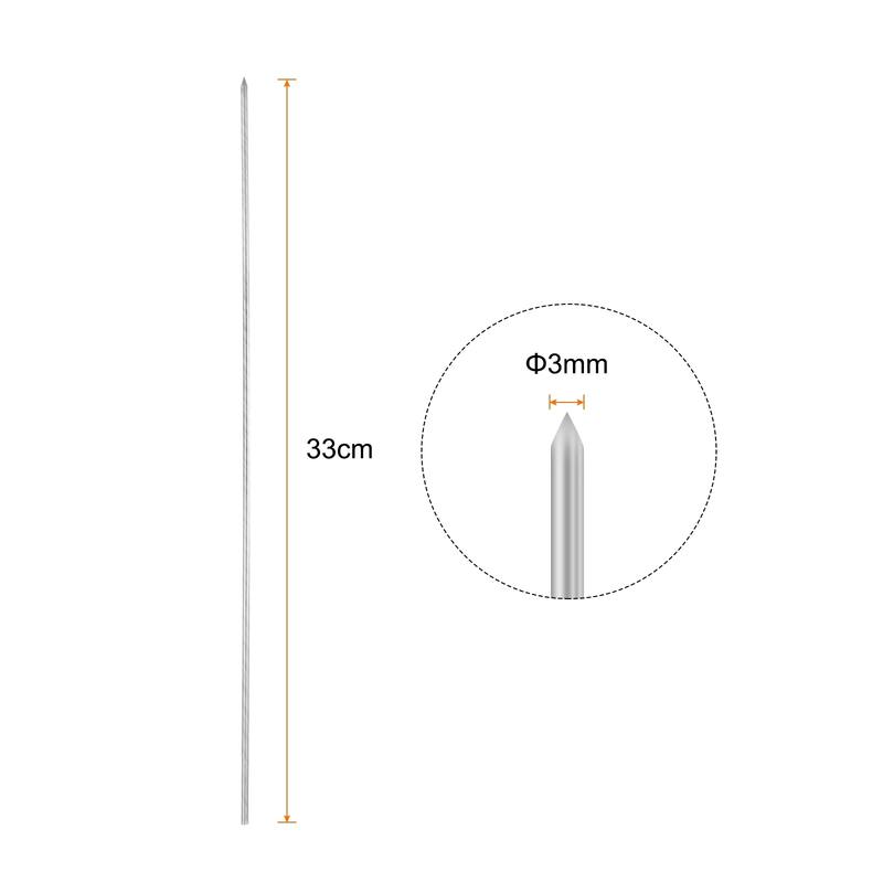50pcs Kebob Skewers 33cm x 3mm Stainless Steel Round BBQ Grill Sticks - 33cm x 3mm - Silver