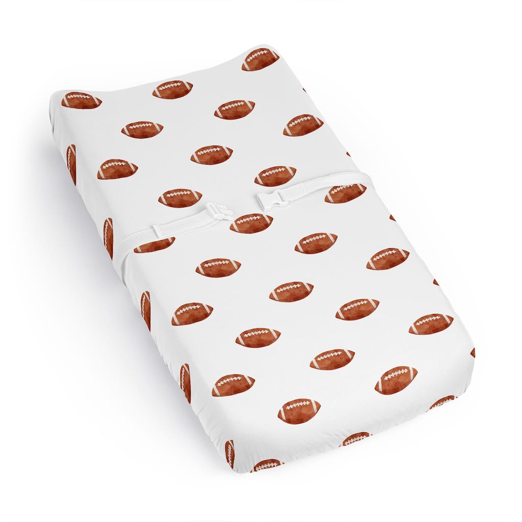Sweet Jojo Designs Brown and White Football Boy Changing Pad Cover Sheet - for the Sports Theme, Vintage Sport Themed Collection