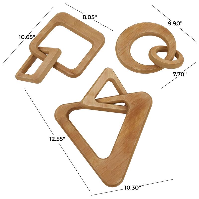 CosmoLiving by Cosmopolitan Geometric Wood Chain Sculpture (Set of 2, Set of 3) - Black, White, Brown