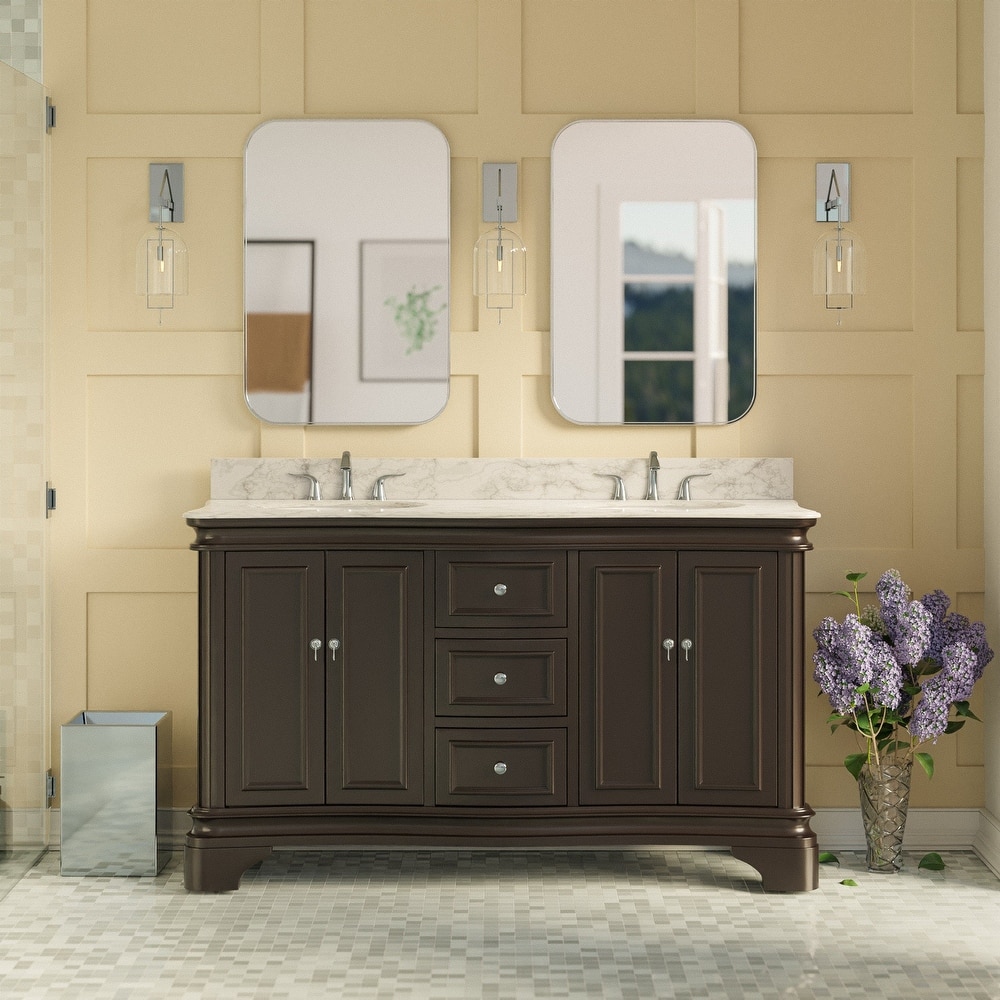 KitchenBathCollection Katherine 60" Double Bathroom Vanity with Carrara Marble Top