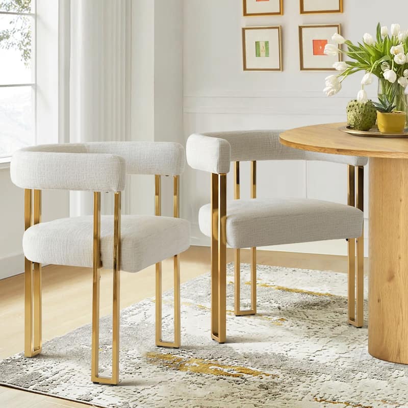 Chenille Upholstered Armchair (Set of 2) - Ivory