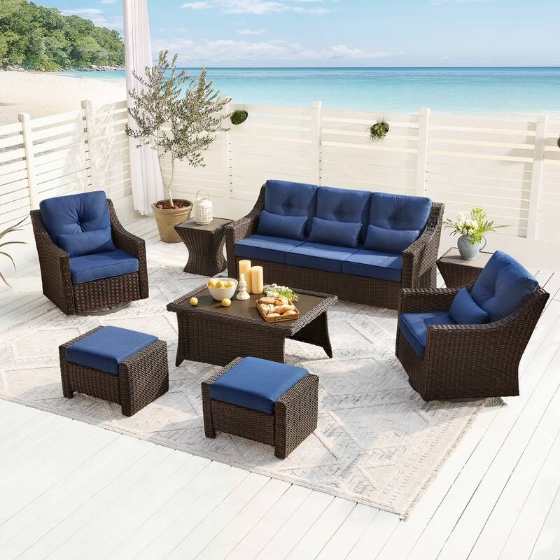 Spruce & Spring Murphy 8-Piece Outdoor Wicker Patio Furniture Conversation Sofa Sets