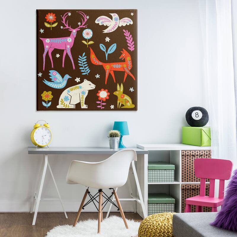 Stupell Forest Folk Animals with Florals Canvas Wall Art Design By Hannah Moren