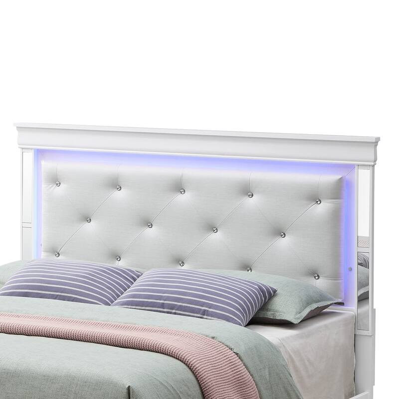 Jewel Tufted Queen Panel Bed with LED Lights - 85" - Silver Champagne
