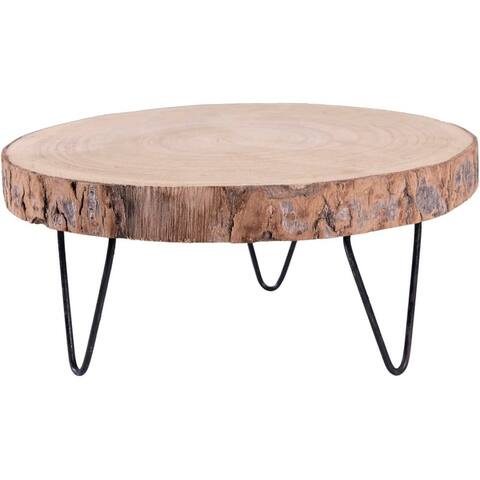 Creative Co-Op Paulownia Pedestal with Metal Legs - Natural Wood Color
