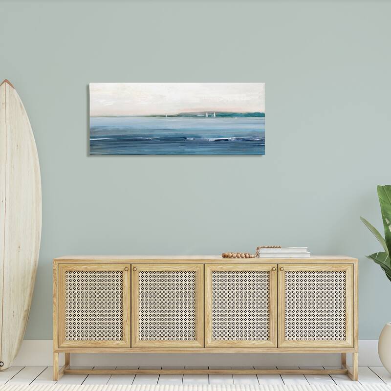 Stupell Morning Sky Abstract Nautical Ocean Landscape Distant Boats Canvas Wall Art - Blue