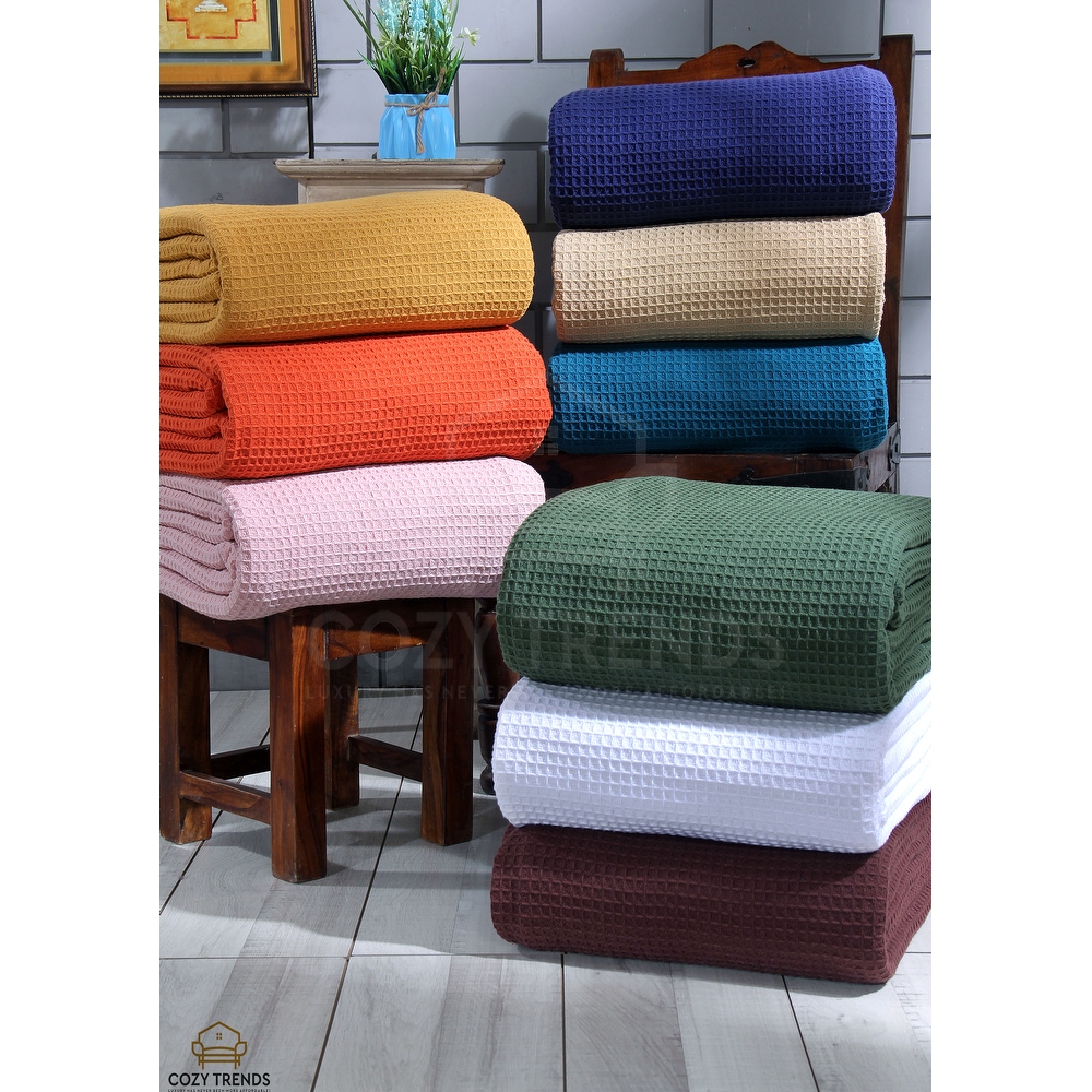 100-percent Cotton Waffle Weave Medium Weight All Season Thermal Blankets