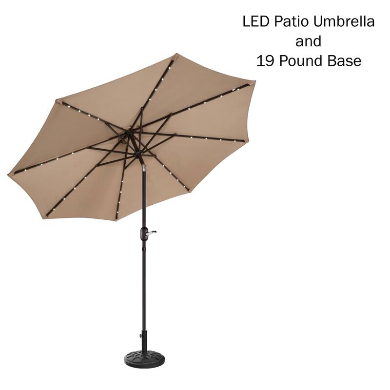 Lighted Patio Shade 9 Ft Outdoor Umbrella with 19lbs Weighted Base, Solar Powered LED by Villacera