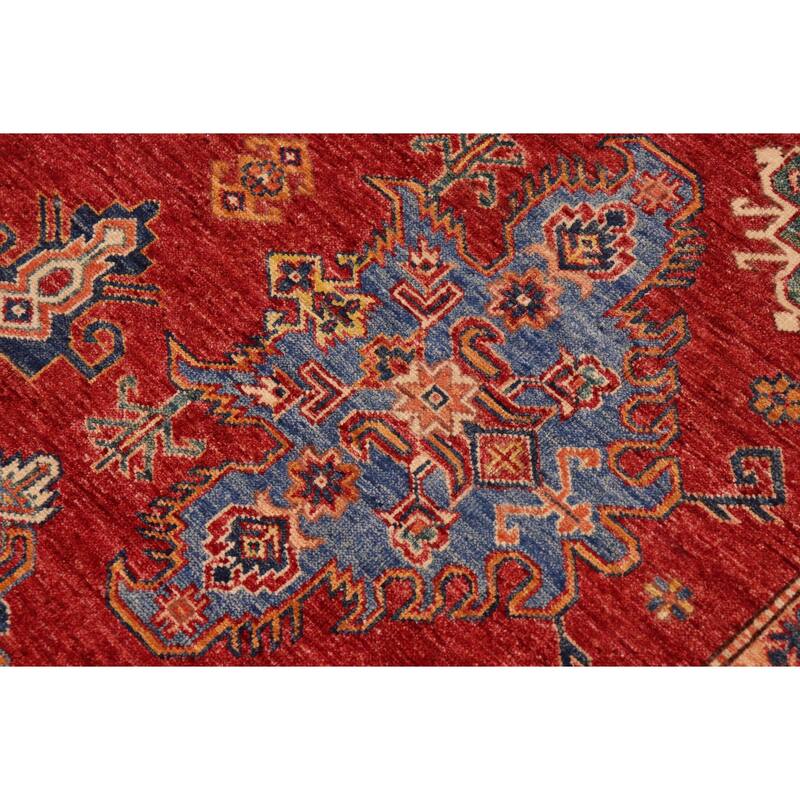 Caucasian Super Kazak Indigo Red/Natural Hand Knotted Wool Rug - 8'10'' x 12'7''