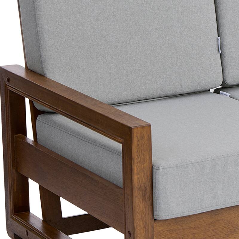 Teak Wood Cushioned Outdoor Patio Loveseat Set with Side Table