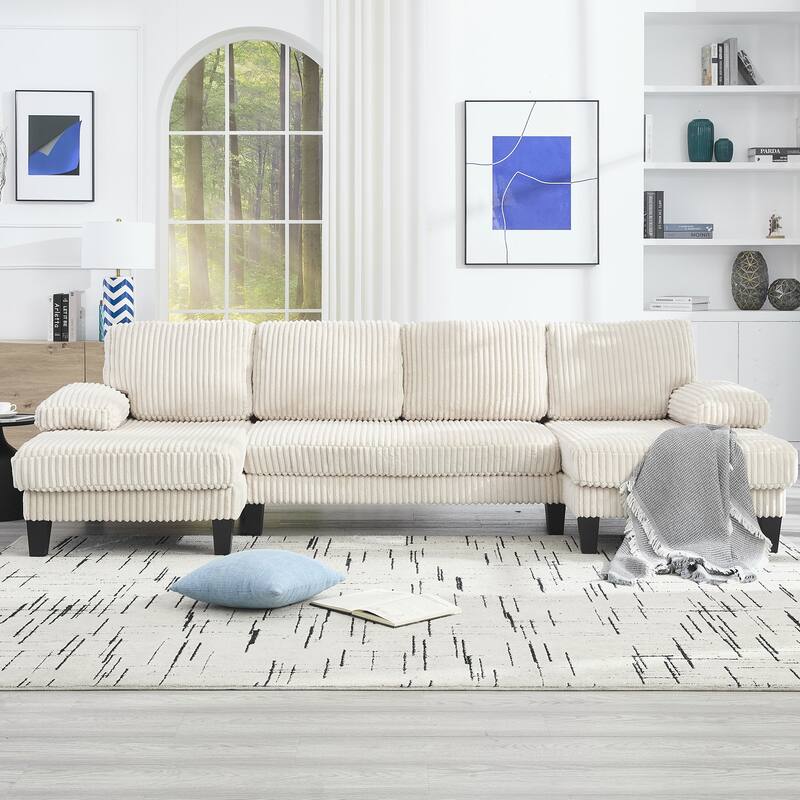 U-Shaped Modular Sectional Sofa with Double Chaise Lounge, Convertible Deep Seat Sleeper Sofa, Velvet Upholstered 4 Seater Sofa