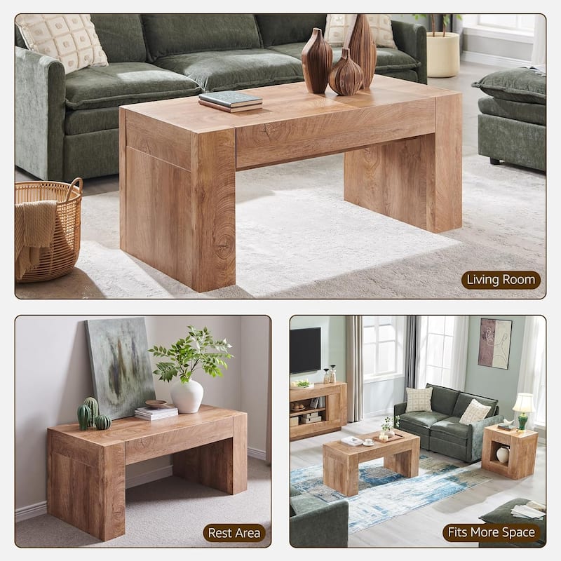 Modern Coffee Table, Wooden Living Room Table w/ Hidden Storage Drawer