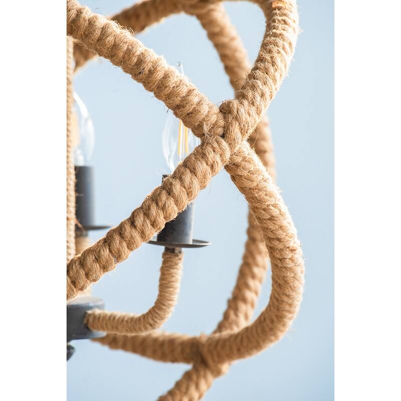 Globe Hanging Light Fixture with with Adjustable Chain for Kitchen Dining Room, Rope Chandelier 3-Light Pendant Light Fixture