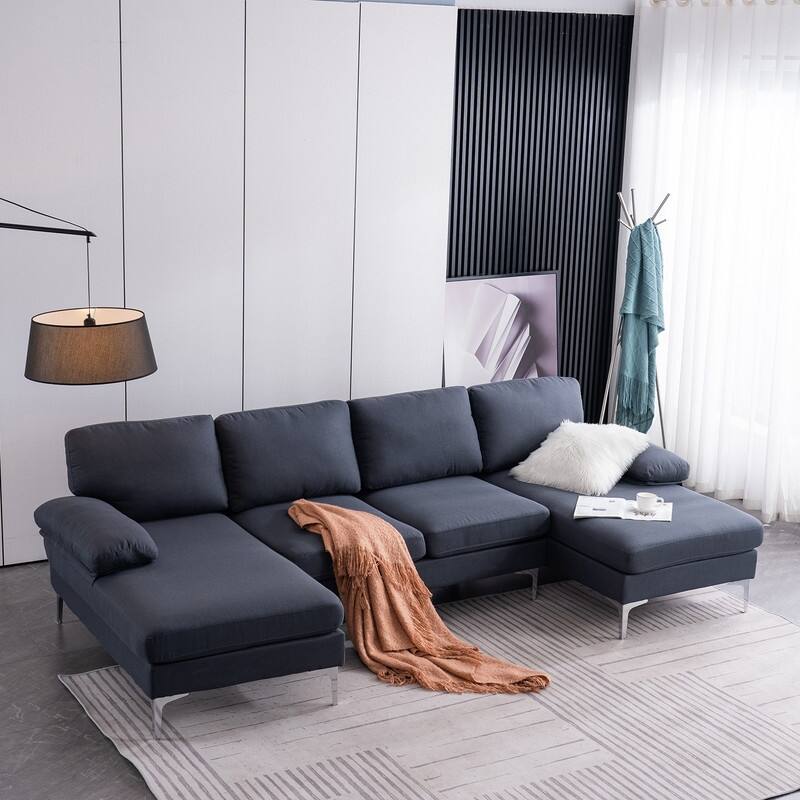 U-Shaped Fabric With Two Imperial Concubine Iron Feet 4 Sectional Sofas - Grey