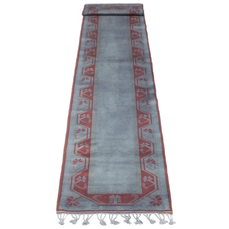 ECARPETGALLERY Hand-knotted Color Transition Grey Wool Rug - 2'7 x 12'10