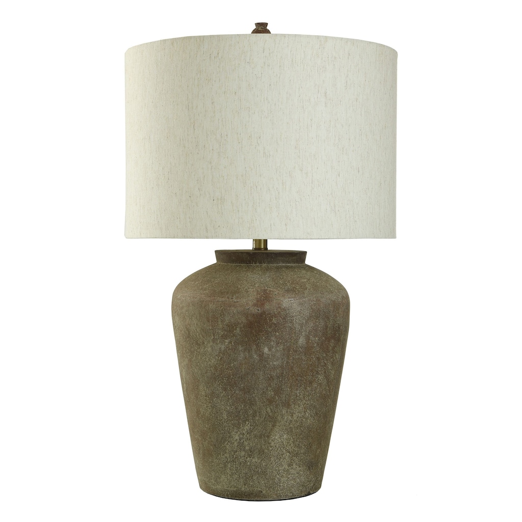 Patina Cotta - Rustic Cement Table Lamp - Aged Brown Finish - Heathered Oatmeal Shade