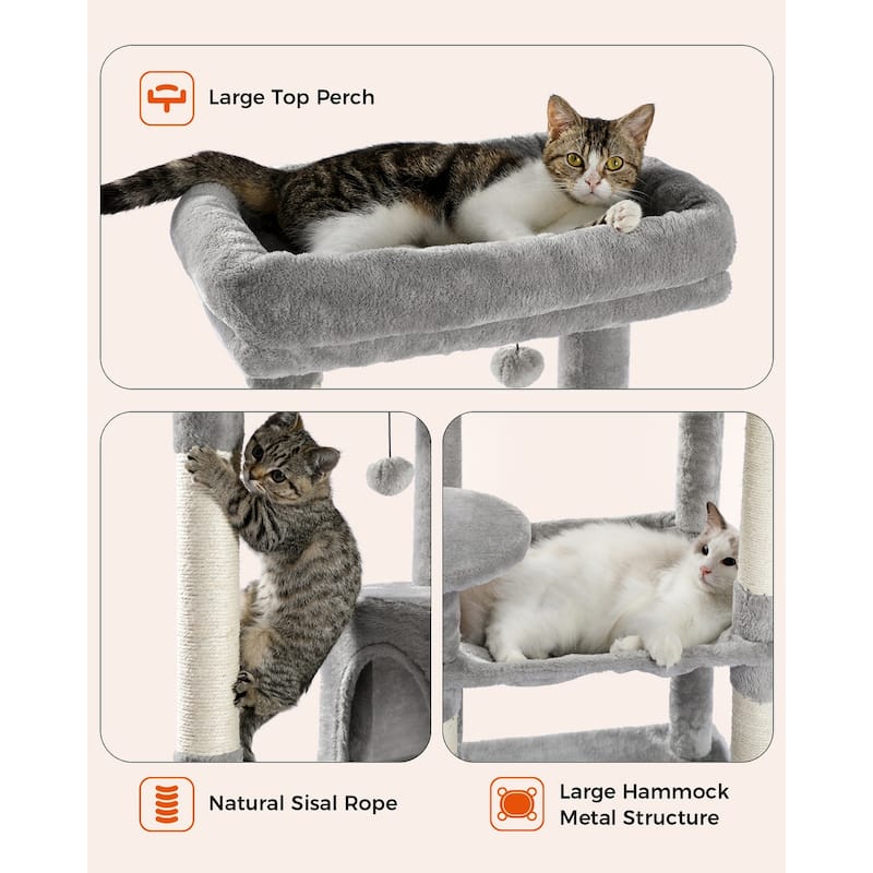 Indoor Multi-Level Tall Cat Tower with Hammock, Scratching Posts, Condo and Top Perch