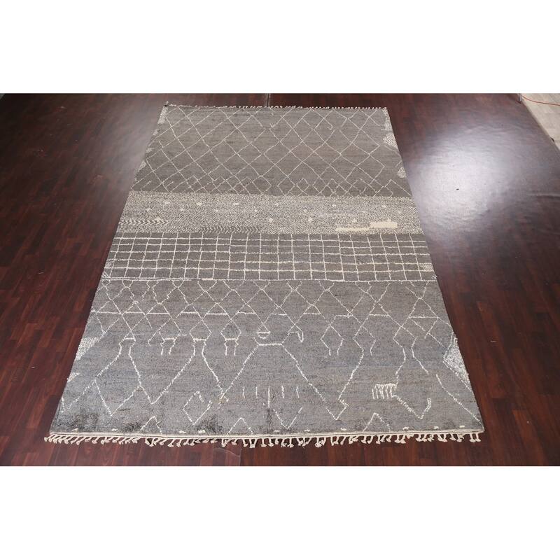Trellis Modern Moroccan Wool Area Rug Hand-knotted Living Room Carpet - 9'11" x 14'6"