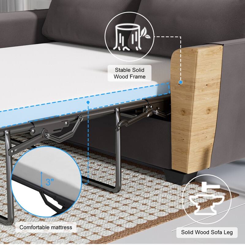 MIxoy Modern Velvet Queen Size 2-in-1 Pull Out Sleep Sofa Bed