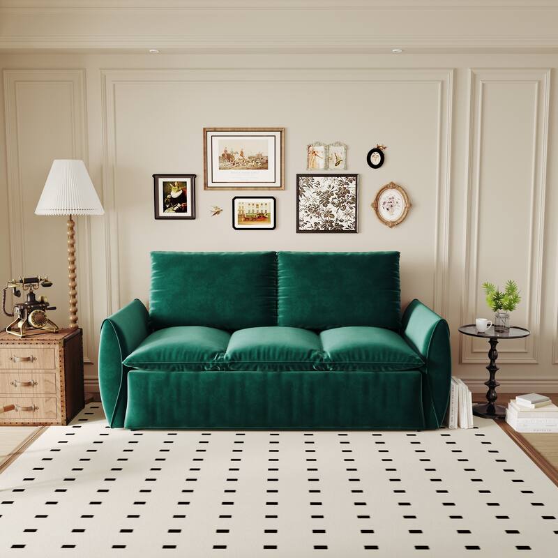 Velvet Loveseat Daybed, Pull Out Sofa Bed with Blanket Set, 3-Seat Convertible Sleeper Sofa with 2-in-1 Pillow