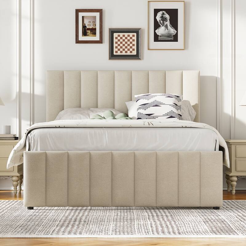 Upholstered Platform Bed with Trundle and 3 Drawers